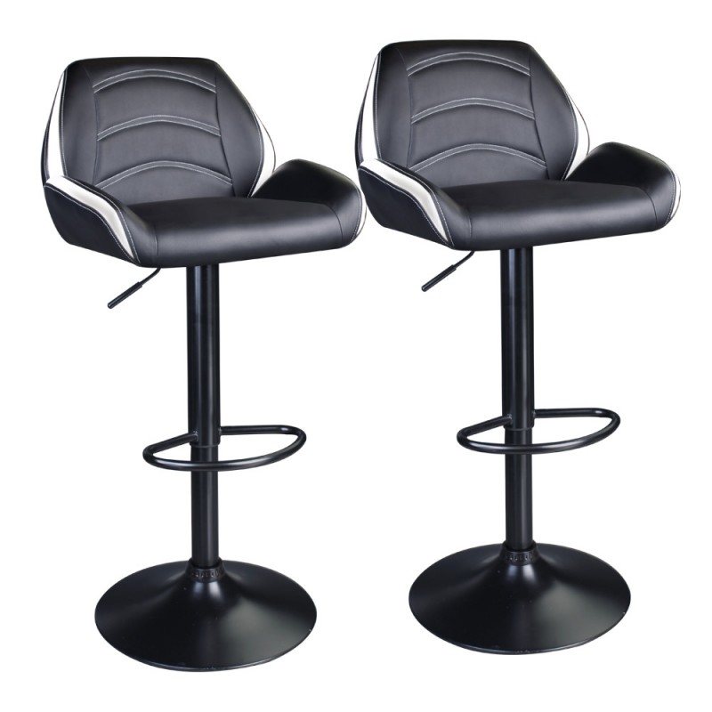 New Adjustable Swivel Bar Stools With Back,Set of 2,PU Leather Stool by Leopard (Black)