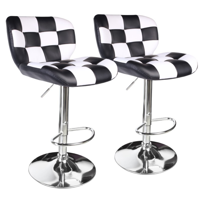 Leopard Deluxe Pitstop adjustable bar stools,set of 2, White/Black