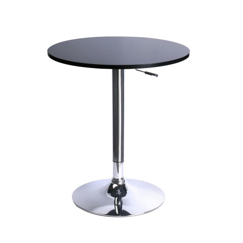 Leopard Outdoor MDF Round Top Adjustable Bar Table,Pub Table With Silver Leg and Base, Black