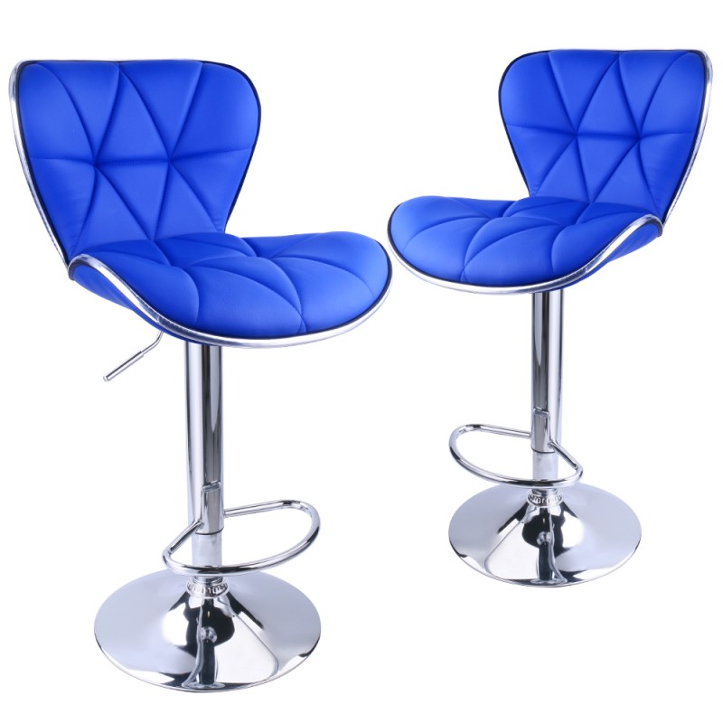 Leopard Shell Back Adjustable Swivel Bar Stools,Leather Padded with Back,Set of 2,Blue